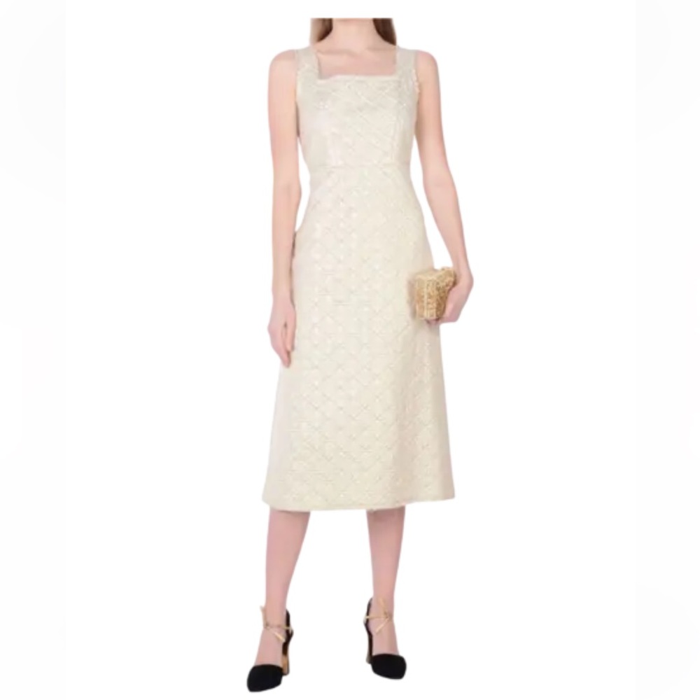 BRAND NEW Simone Rocha UK size 10 gold white jacquard dress floral button